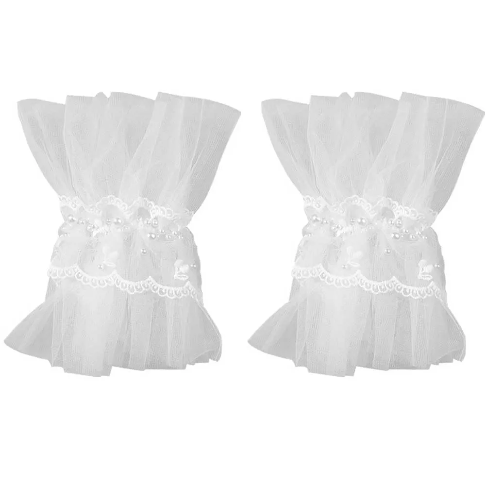 1 Pair White Mesh Fingerless Gloves Pearl Lace Wrist Cuffs Bridal Fake Sleeves for Wedding Party Costume Accessories