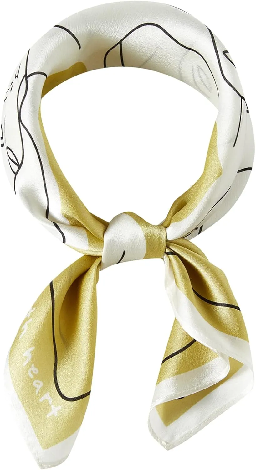 100% Mulberry Silk Neck Scarf, 21"x21" Silk Hair Head Scarf for Women Men, Lightweight Square Silk Scarf Small