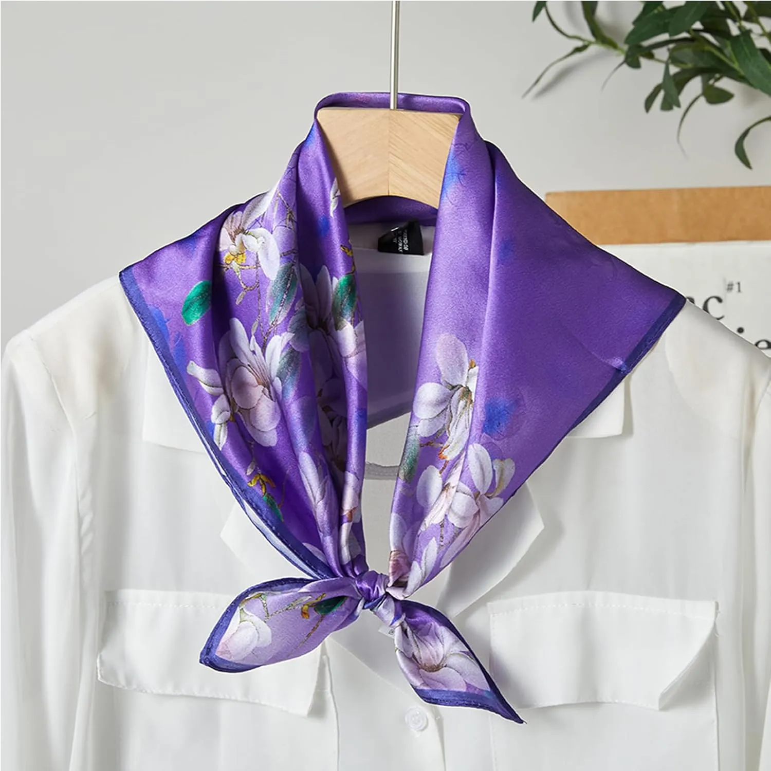 100% Mulberry Silk Neck Scarf, 21"x21" Silk Hair Head Scarf for Women Men, Lightweight Square Silk Scarf Small