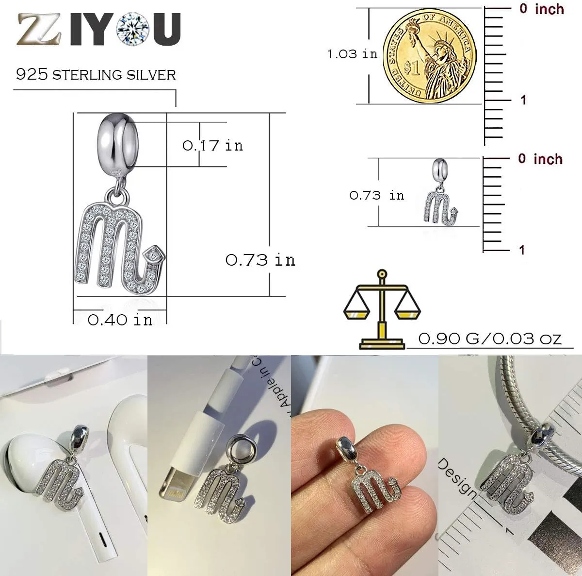 12 Zodiac Sign Charms for Charm Bracelets - 925 Sterling Silver Constellation/Horoscope Pendants