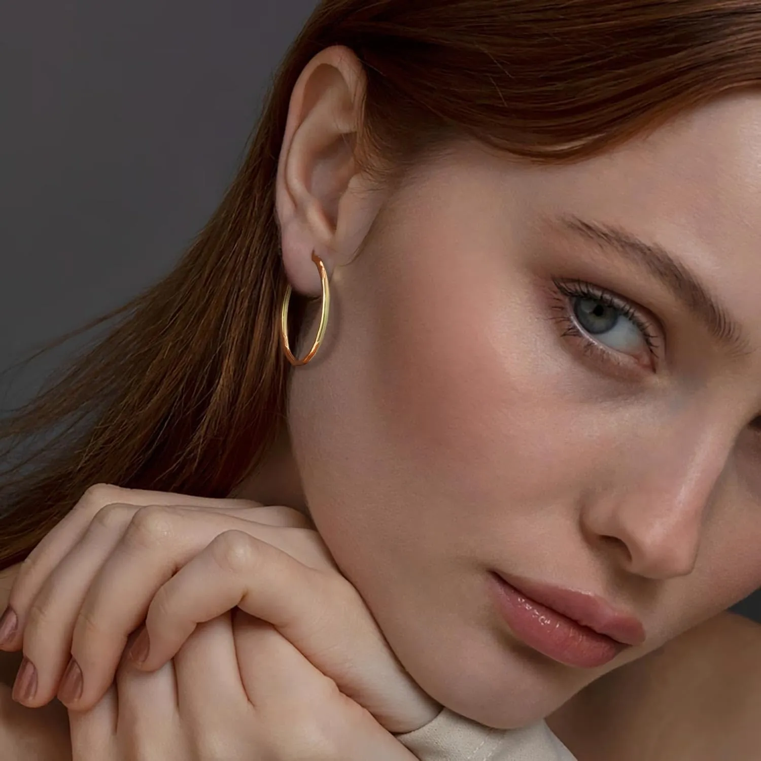 14K Gold Hoop Earrings for Women Gold Hoop Womens Earrings Round-edge Design Minimalist Hoops Earring for Women Hypoallergenic 35mm 45mm