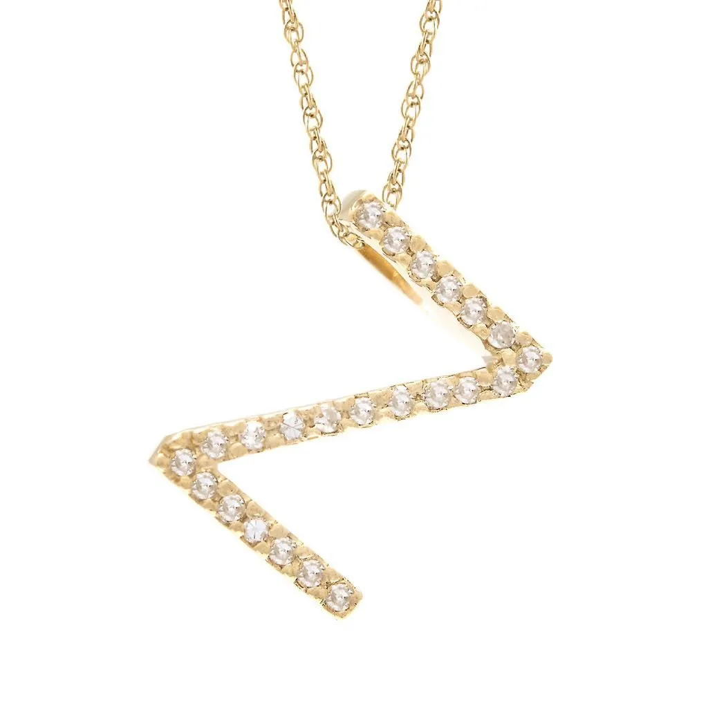 14K Gold Initial "Z" Necklace With Diamonds (Big)