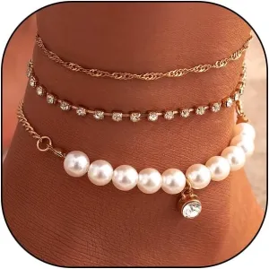 14k Gold Layered Pearl Ankle Bracelet for Women，Statement Boho Zircon Stacked Anklets,Adjustable Cuban Anklets Gifts for Friends