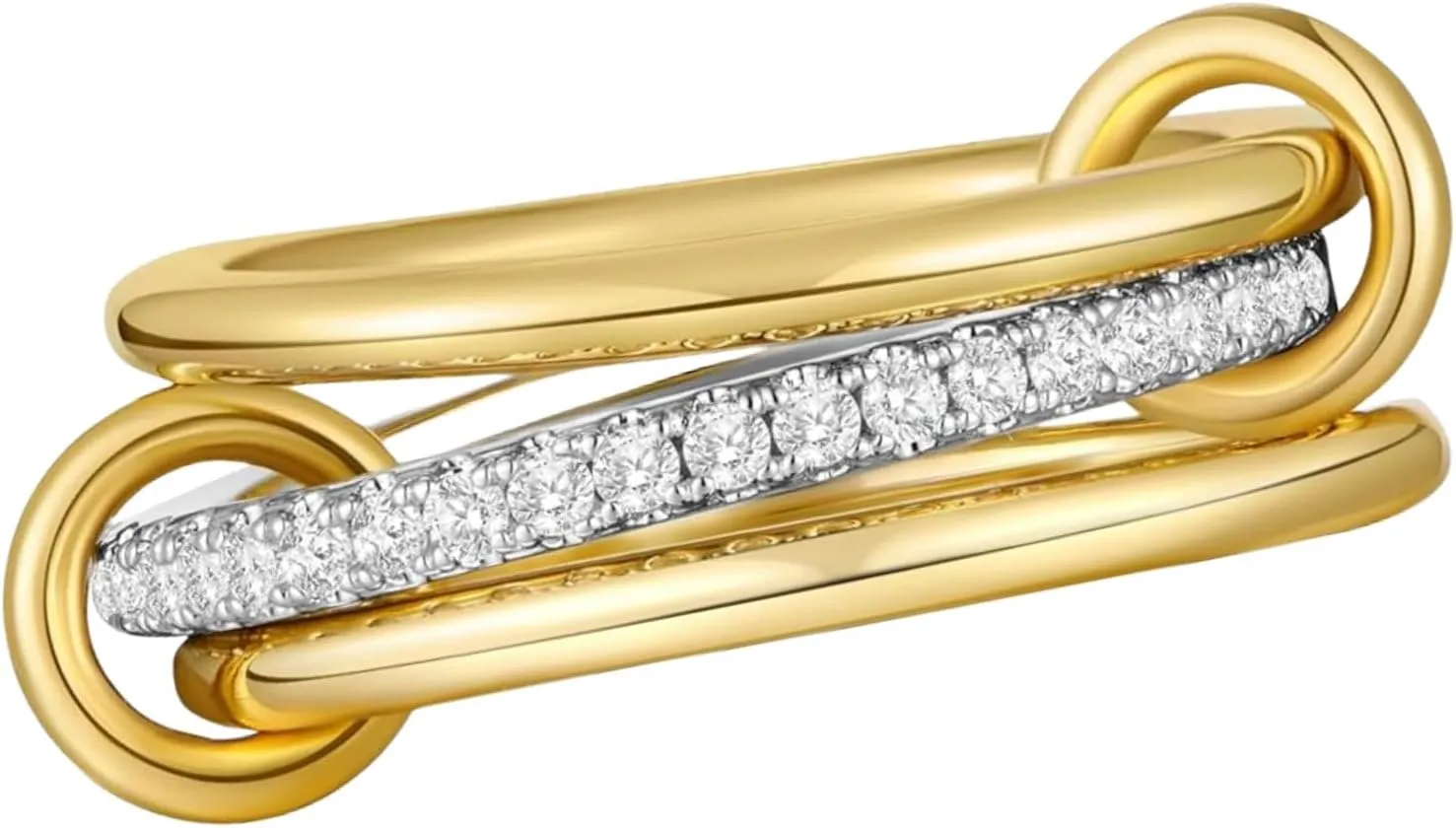 14K Gold Plated Stackable Rings，Ring Set with CZ Cubic Zirconia interlocking ring for women Gold/Silver Stacked Multi-Link Connected Band Jewelry Gift