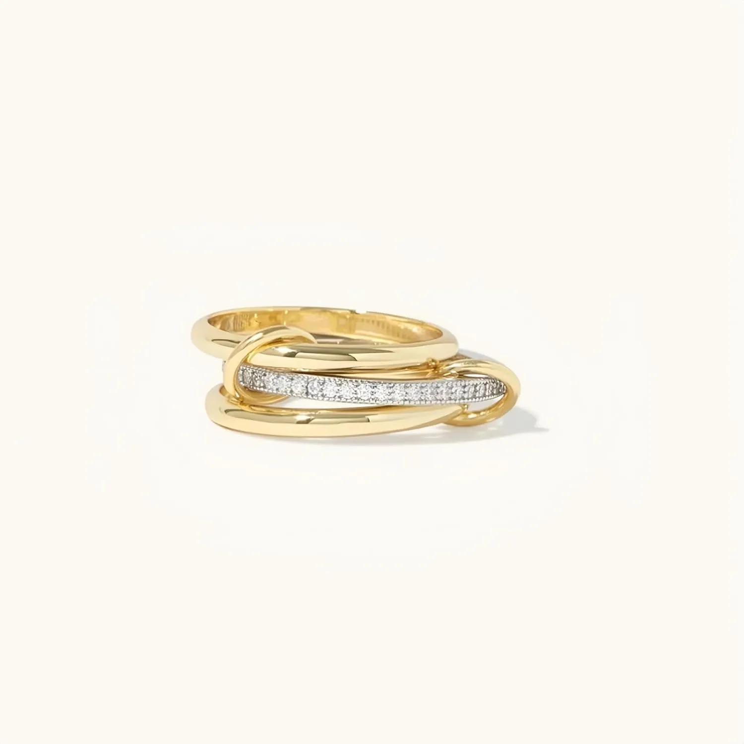 14K Gold Plated Stackable Rings，Ring Set with CZ Cubic Zirconia interlocking ring for women Gold/Silver Stacked Multi-Link Connected Band Jewelry Gift