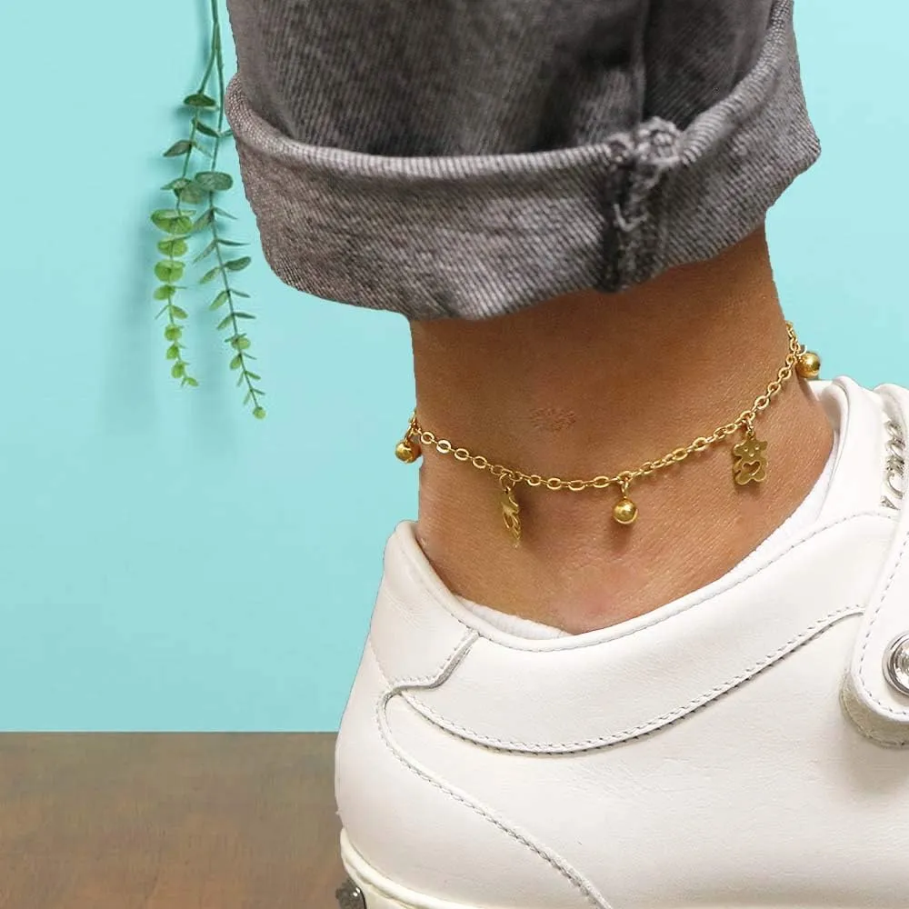14K Gold Plated Stainless Steel Charm Anklets For Women, Dainty Foot Jewelry, Fashion Accessories and Gadgets, Summer Beach 10 Inch Ankle Bracelets, Cute Chain Link Anklet