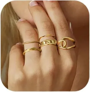 14K Gold Rings for Women,Open Non Tarnish Adjustable Stacking Knuckle Chunky Thumb Ring,Twist Cross Design,Trendy Statement Promise Wedding Bands Engagement Rings for Women Size 6-9