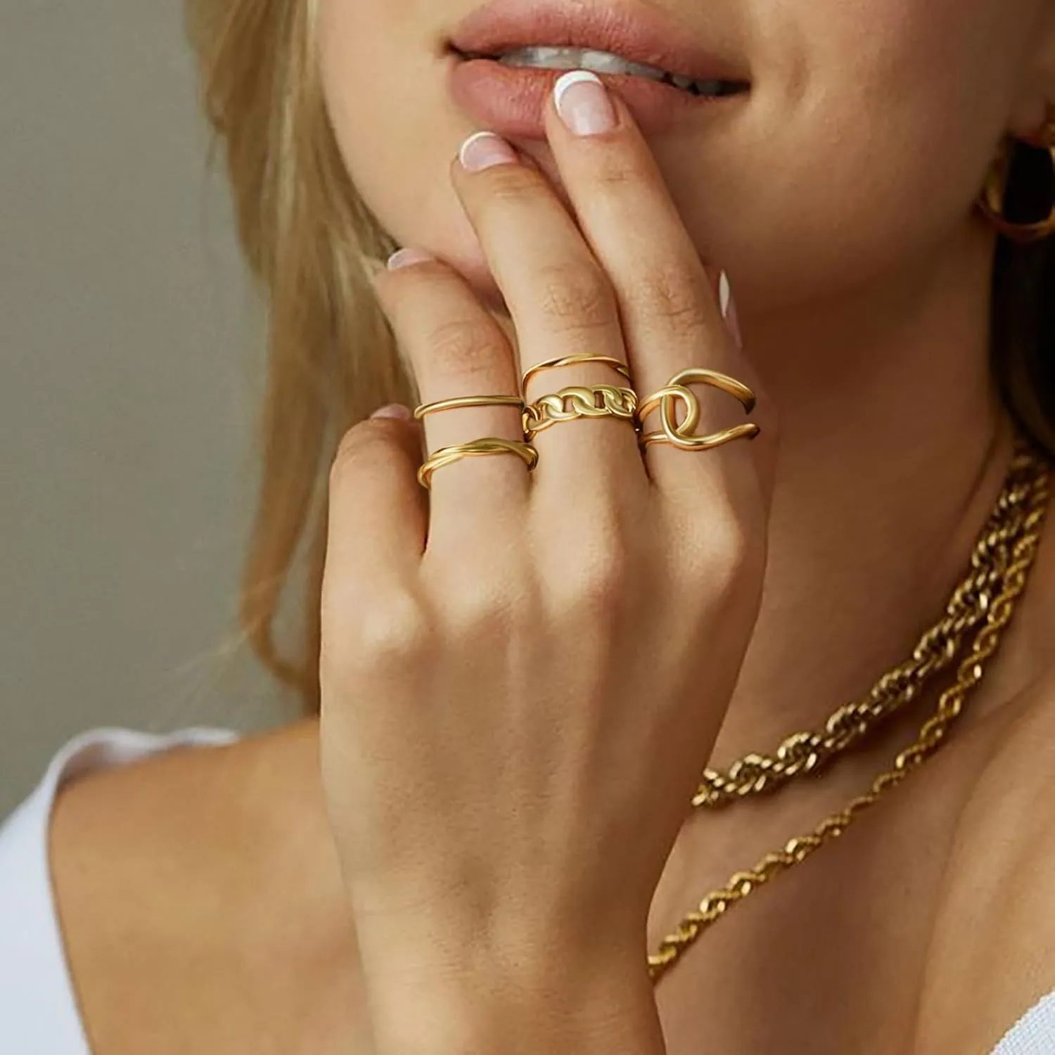 14K Gold Rings for Women,Open Non Tarnish Adjustable Stacking Knuckle Chunky Thumb Ring,Twist Cross Design,Trendy Statement Promise Wedding Bands Engagement Rings for Women Size 6-9