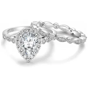 1.5CT Vintage Pear Teardrop CZ 925 Sterling Silver Women's Ring (2 colors)