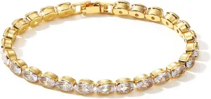 17IF 5 Pcs Gold Chain Ankle Bracelets Long For Women 14k Gold Plated Cubic Zirconia Tennis Bracelet Trendy Half Diamond Link Stackable Adjustable Bracelet