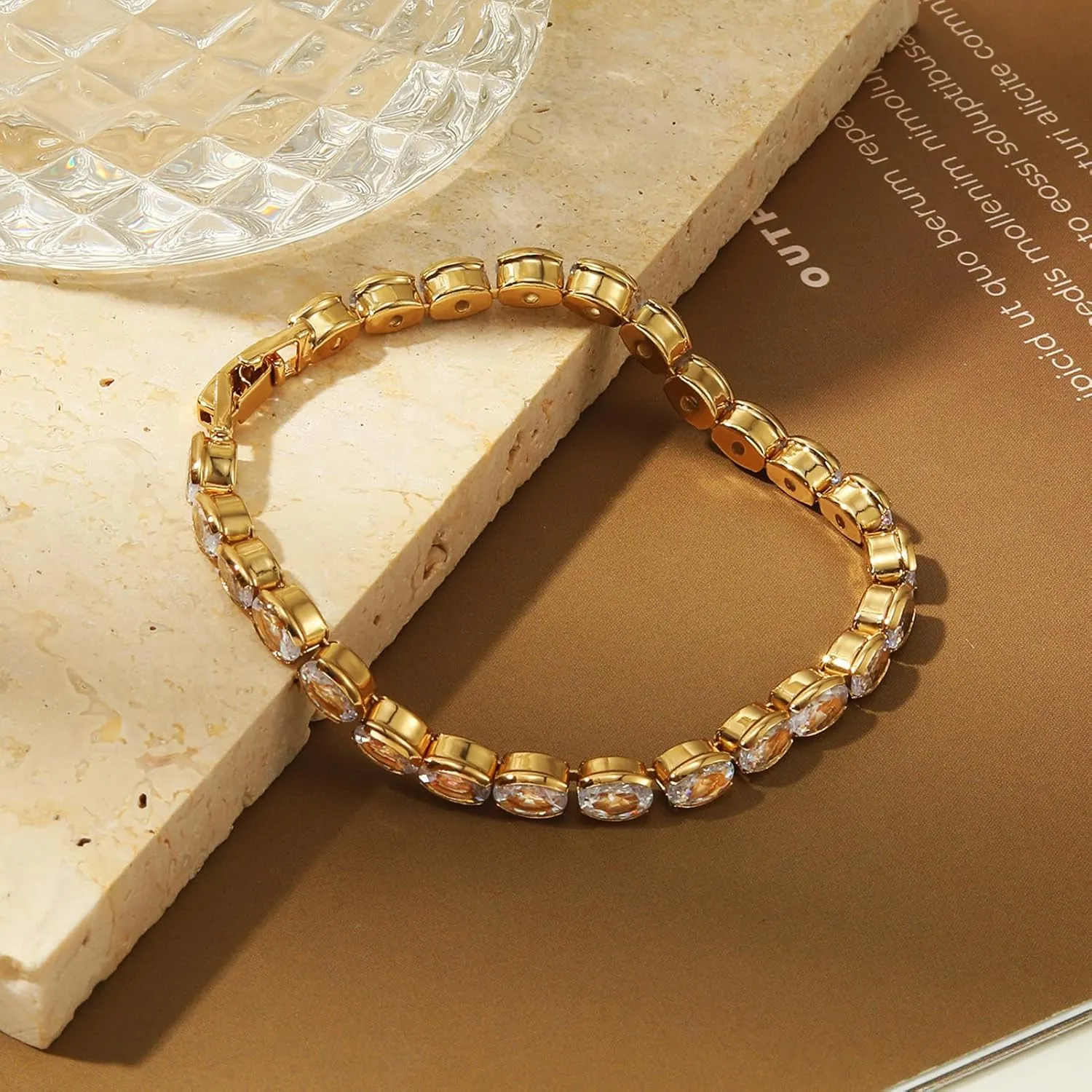 17IF 5 Pcs Gold Chain Ankle Bracelets Long For Women 14k Gold Plated Cubic Zirconia Tennis Bracelet Trendy Half Diamond Link Stackable Adjustable Bracelet