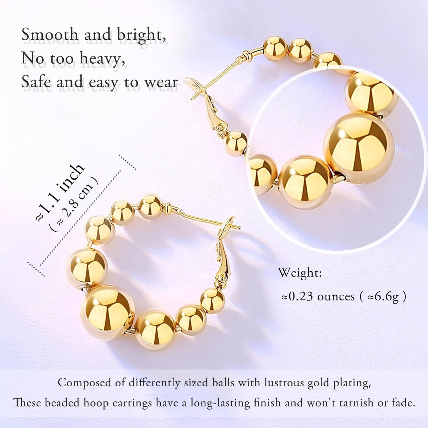 18K Gold Plated Beaded Hoop Earrings for Women, Thick Silver Ball Earrings, Women's Chunky Hoop Earrings, Trendy Jewelry for women