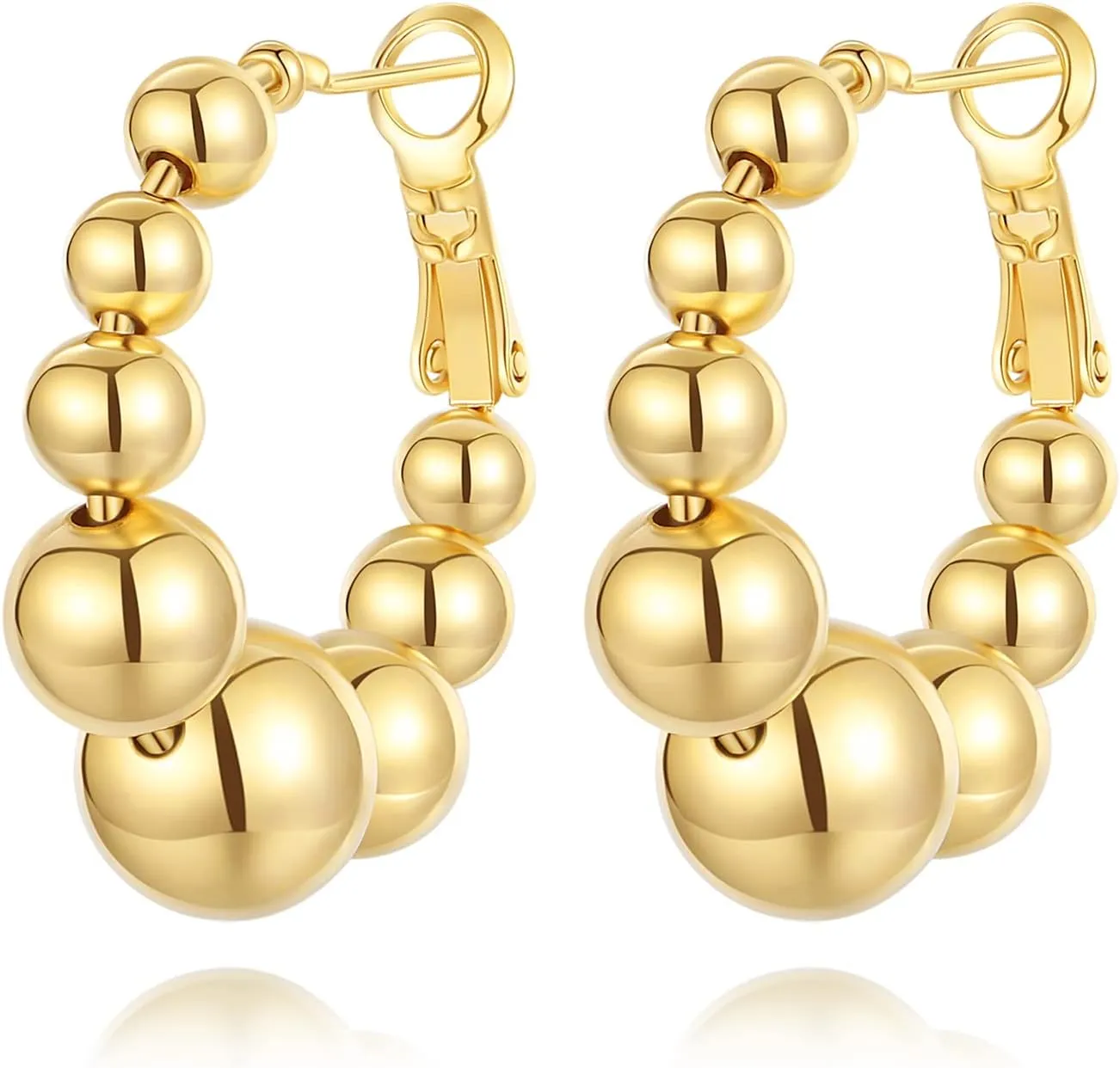 18K Gold Plated Beaded Hoop Earrings for Women, Thick Silver Ball Earrings, Women's Chunky Hoop Earrings, Trendy Jewelry for women