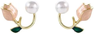 1Pairs Tulip Earrings for Women,Ear Jacket Cuff Earrings,Pearl Flower Front and Back Earrings Tulip Pearl Stud Earrings