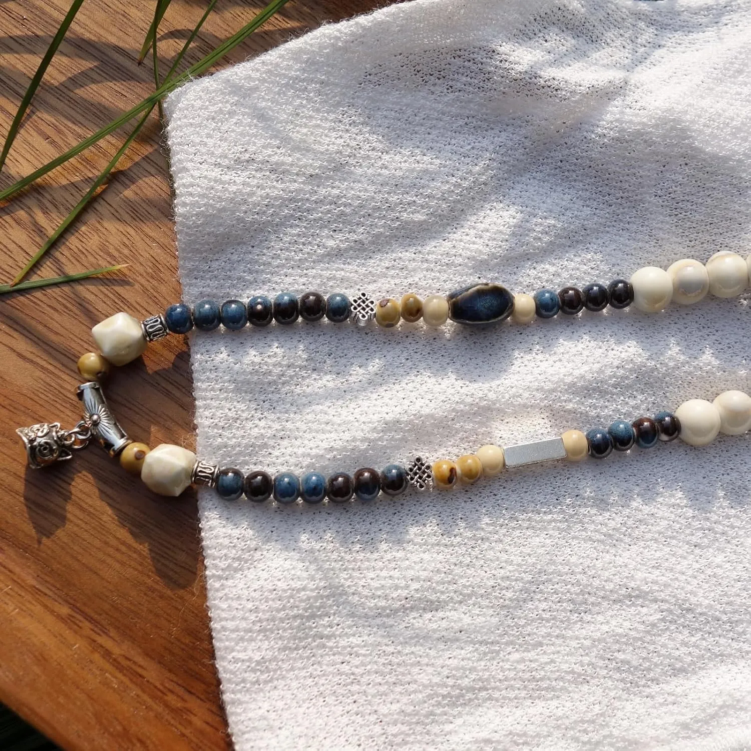 2 Handmade Green Boho Bracelets for Women, Bohemian Ceramic Beads Bracelets for Friends, Trendy Porcelain Stone Beaded Bracelets for Sisters