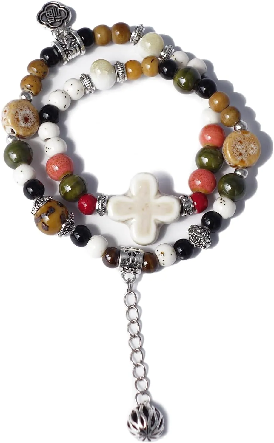 2 Handmade Green Boho Bracelets for Women, Bohemian Ceramic Beads Bracelets for Friends, Trendy Porcelain Stone Beaded Bracelets for Sisters