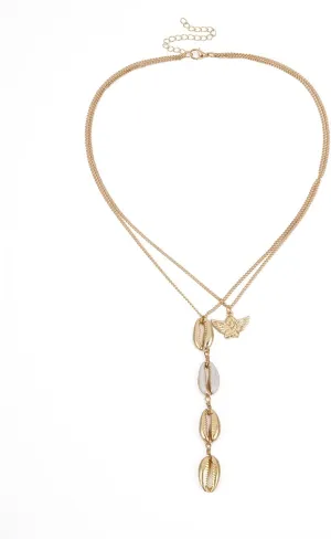 2 Layered Necklaces for Womens, Layered Necklaces for Women Adjustable Gold Plated Gold Chain Necklace with Angel and Shell