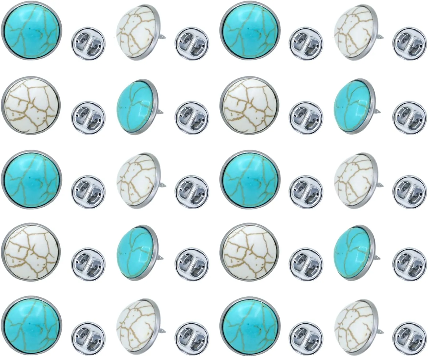 20 Pack Cute Funny Vintage Round Turquoise Brooches Pin Set Fashion Retro Geometry Themed Lapel Brooches Jewelry Suit Brooch for Men Women Blue White