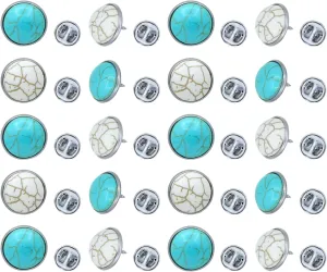 20 Pack Cute Funny Vintage Round Turquoise Brooches Pin Set Fashion Retro Geometry Themed Lapel Brooches Jewelry Suit Brooch for Men Women Blue White