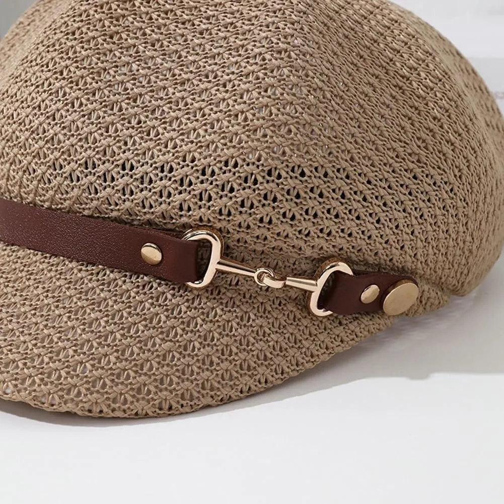2025 Summer Breathable Mesh Newsboy Cap Women's Fashion Knitted Sun Hat Retro French Beret Casual Painter Artist Hat