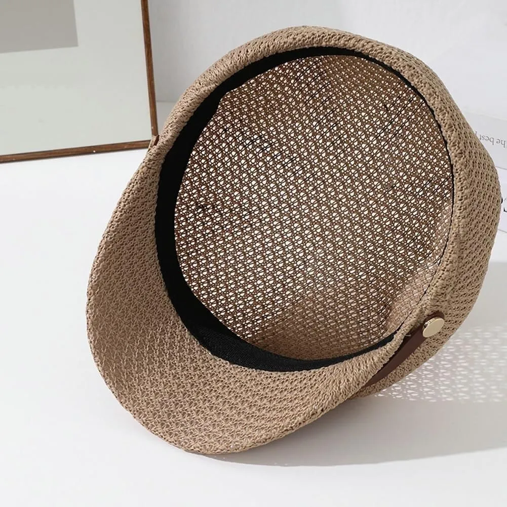 2025 Summer Breathable Mesh Newsboy Cap Women's Fashion Knitted Sun Hat Retro French Beret Casual Painter Artist Hat
