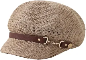 2025 Summer Breathable Mesh Newsboy Cap Women's Fashion Knitted Sun Hat Retro French Beret Casual Painter Artist Hat