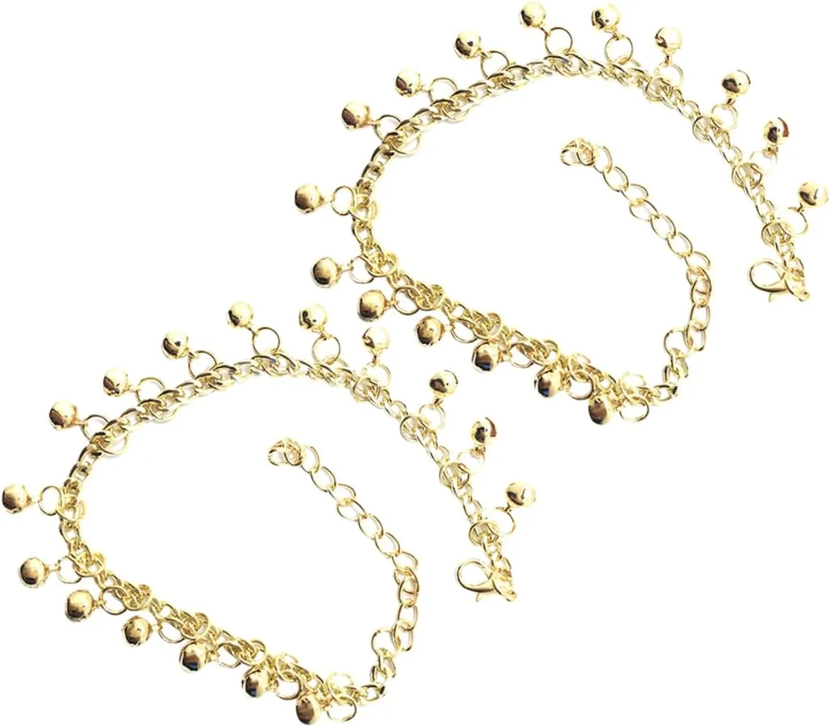 2pcs Gold Anklet Bells for Women Decorative Ankle Bracelets Sound Fashion Summer Beach Jewelry
