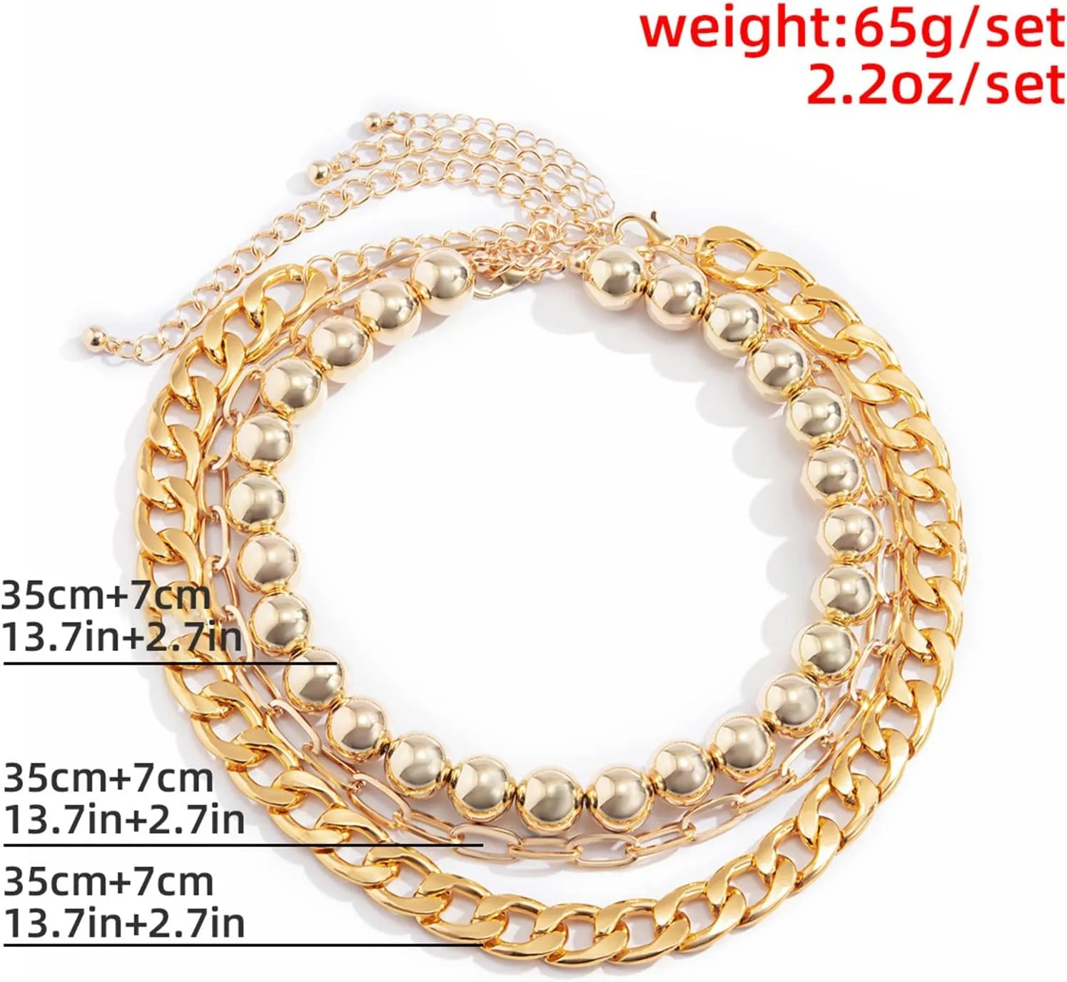 3 Layered Necklaces for Women, Layered Necklaces for Women Adjustable Alloy Bead and Cuban Chain Necklace