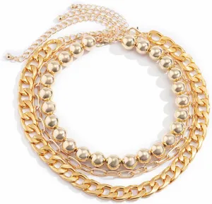 3 Layered Necklaces for Women, Layered Necklaces for Women Adjustable Alloy Bead and Cuban Chain Necklace