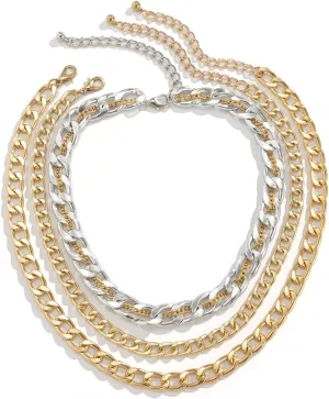 3 Layered Necklaces for Womens, Layered Necklaces for Women Vintage Adjustable Gold Plated Silver Gold Cuban Chain Necklace