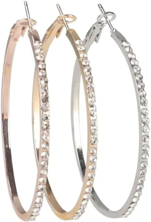 3 Pairs 50mm Large Hoop Earrings for Women, 6pcs Big Thick Hoop with Cubic Zirconia, Gold, Silver, Rose Gold