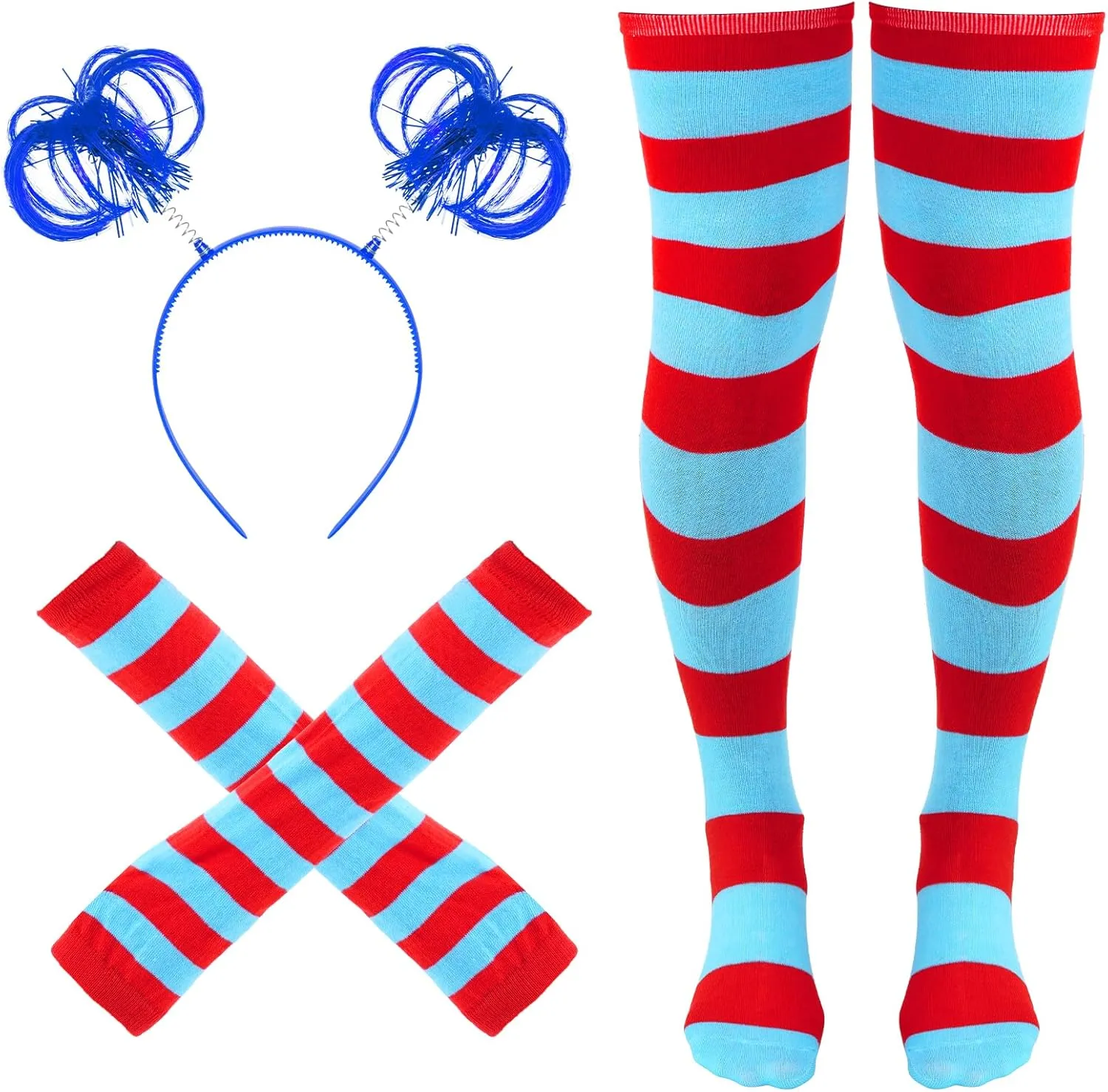 3 Pcs Costume Accessories Pom Pom Headband Striped Knee High Socks Striped Arm Warmer Gloves Ponytail Headband