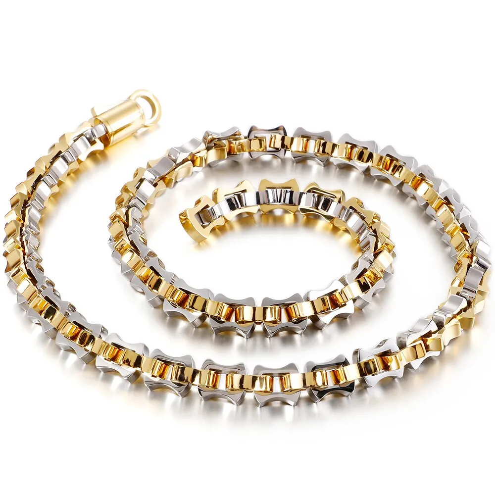316L Stainless Steel Men's Necklace Never Fade Black Gold Plated Link Chain
