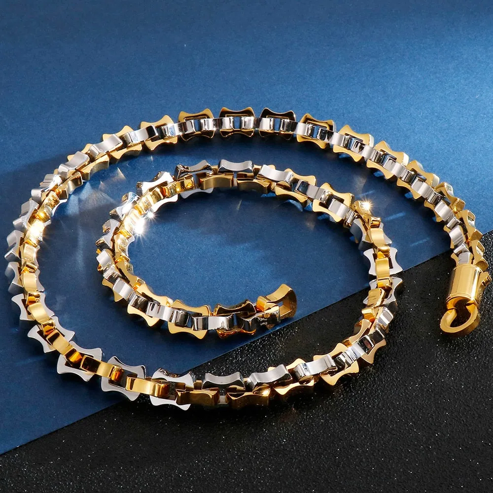 316L Stainless Steel Men's Necklace Never Fade Black Gold Plated Link Chain