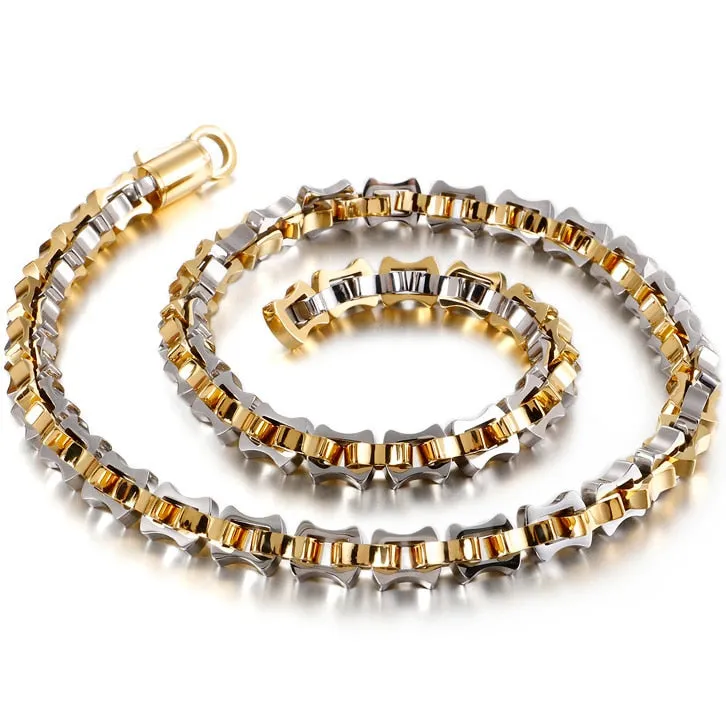 316L Stainless Steel Men's Necklace Never Fade Black Gold Plated Link Chain