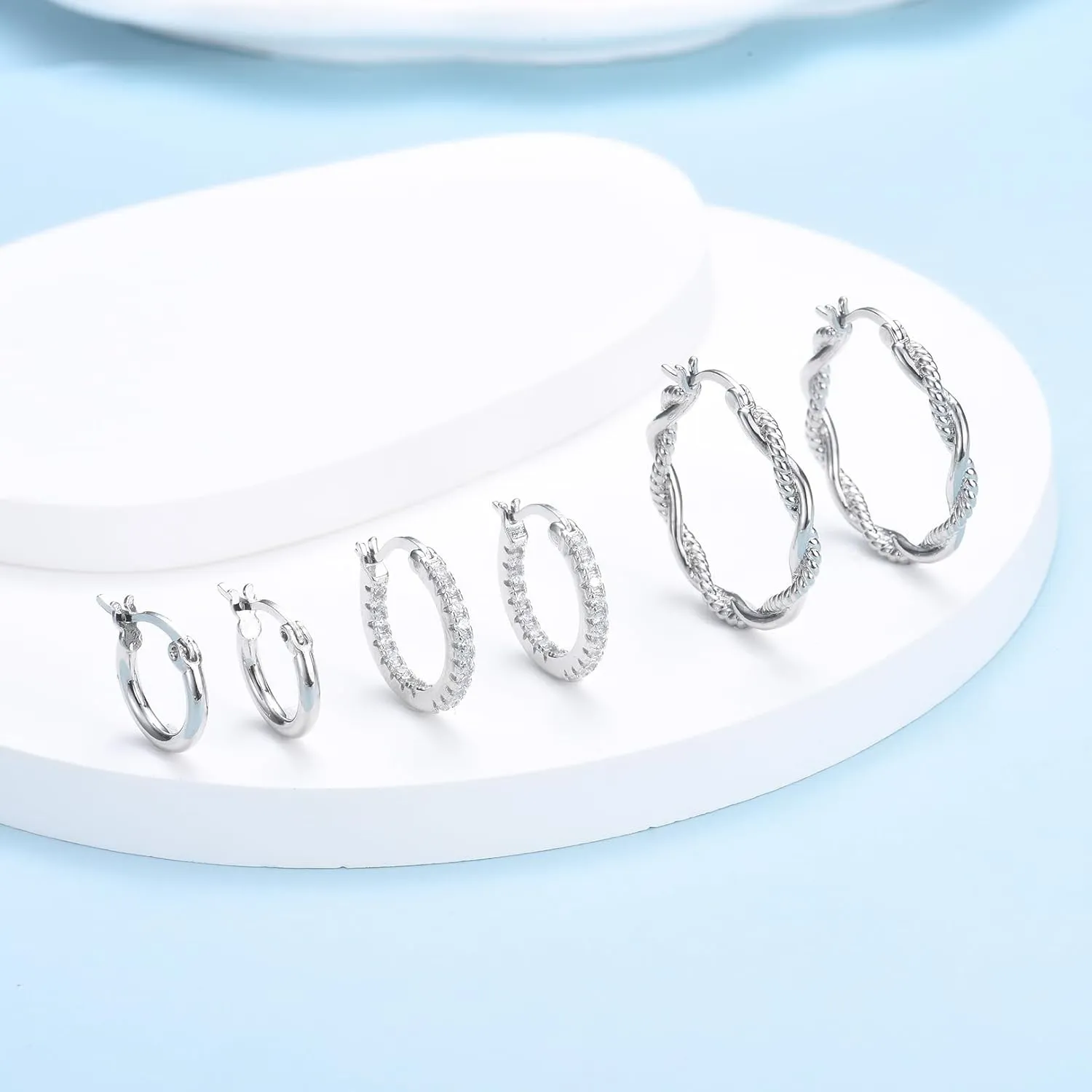 4 Pairs Silver Hoop Earrings for Women- 925 Hypoallergenic Sterling Silver Hoop Earrings Set,Large Minimalist Silver Hoops Gifts(30MM 40MM 50MM 60MM)