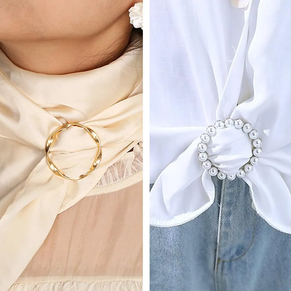 4PCS Scarf Ring Clip-T-Shirt Clip Clothes Corner Knotted Button for Women Fashion Rhinestone Round Circle Clip