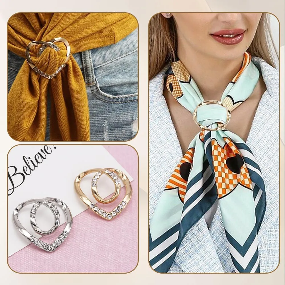 4PCS Scarf Ring Clip-T-Shirt Clip Clothes Corner Knotted Button for Women Fashion Rhinestone Round Circle Clip