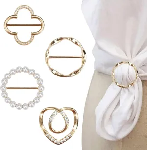 4PCS Scarf Ring Clip-T-Shirt Clip Clothes Corner Knotted Button for Women Fashion Rhinestone Round Circle Clip