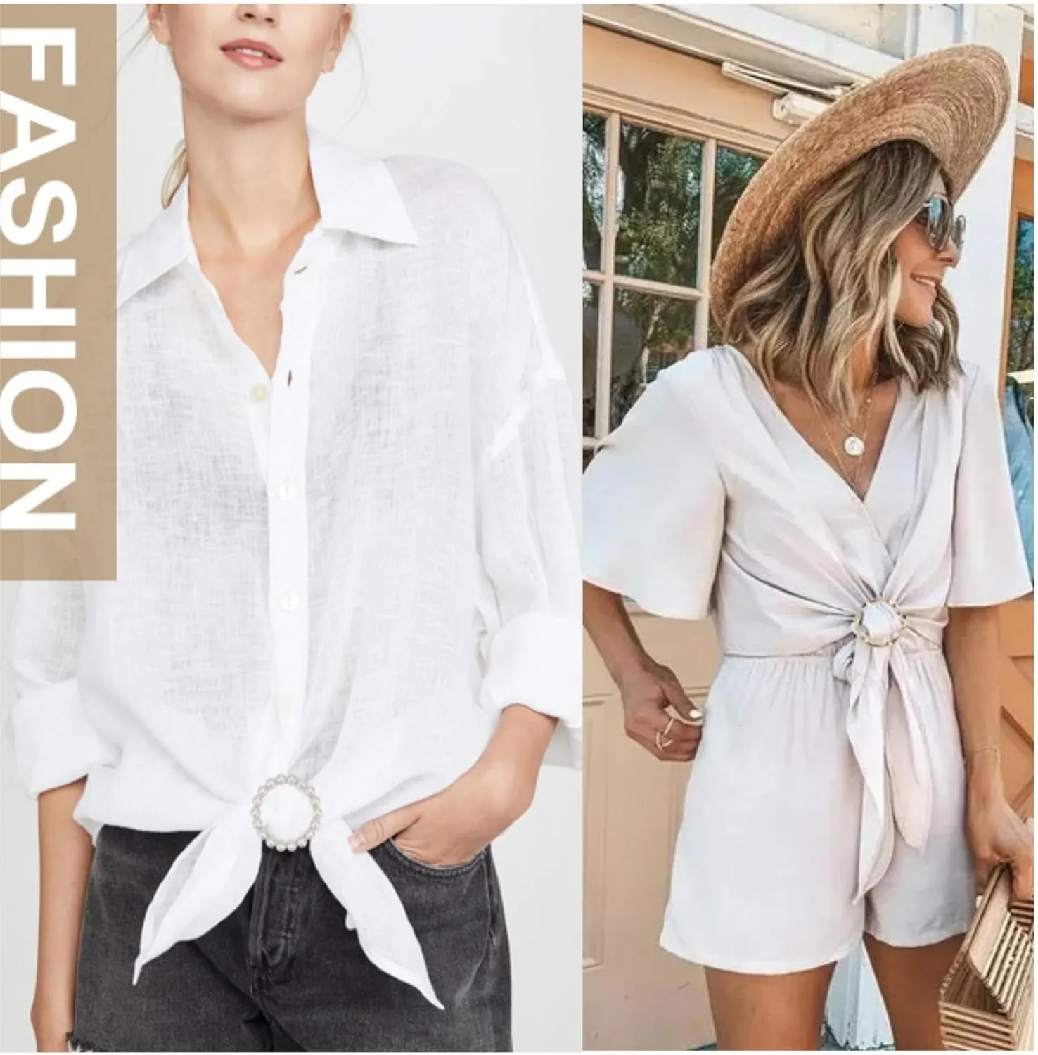4PCS Scarf Ring Clip-T-Shirt Clip Clothes Corner Knotted Button for Women Fashion Rhinestone Round Circle Clip
