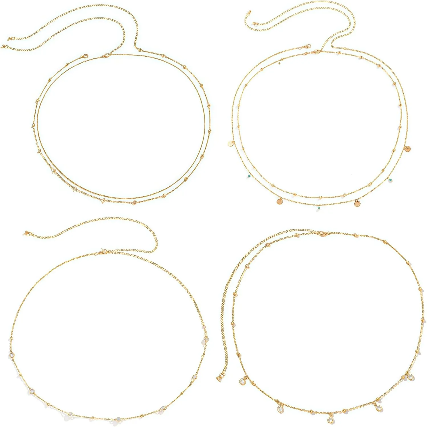 4pcs Waist Chain for Women, 25-43Inch Adjustable Gold Belly Chains, Shimmering Body Chain Jewelry for Women Layering & Everyday Fashion Chain Belts