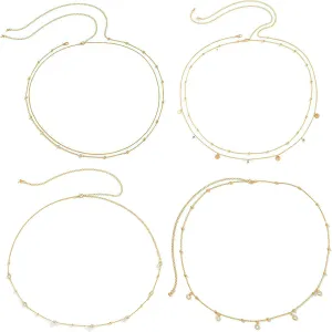 4pcs Waist Chain for Women, 25-43Inch Adjustable Gold Belly Chains, Shimmering Body Chain Jewelry for Women Layering & Everyday Fashion Chain Belts