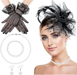 5 Pack Black Fascinators Hat for Women Tea Party Fashion Derby Hats