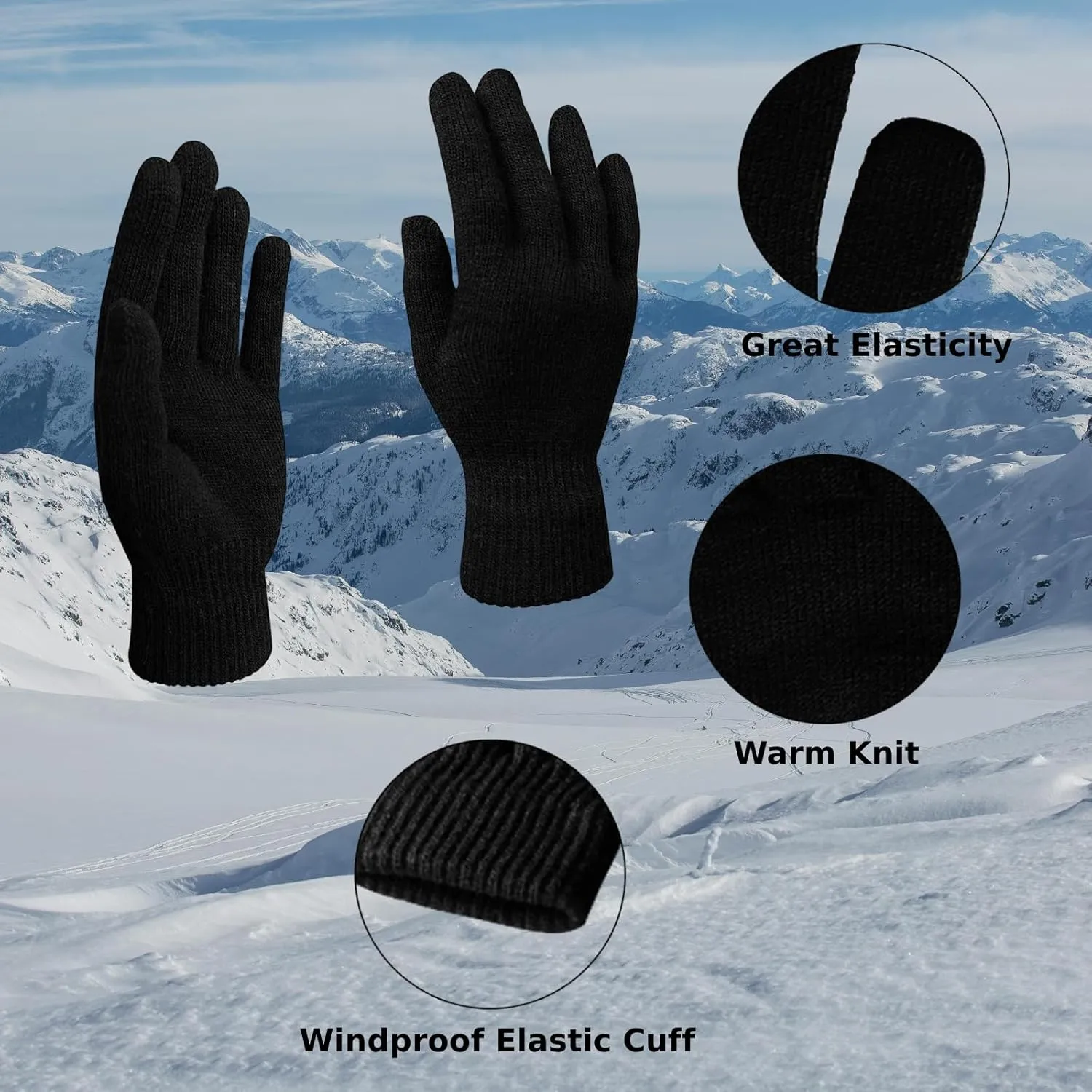 6 Pairs Winter Gloves for Women Men's Warm Knit Gloves for Clod Weather Black Magic Glove for Driving Running Hiking