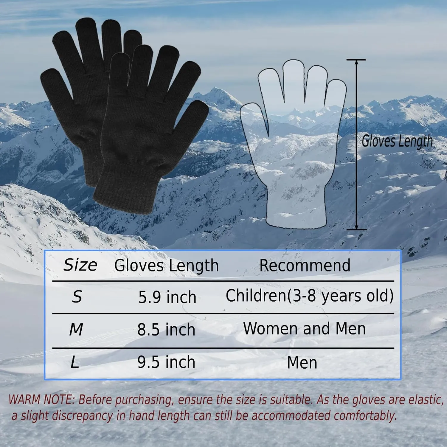 6 Pairs Winter Gloves for Women Men's Warm Knit Gloves for Clod Weather Black Magic Glove for Driving Running Hiking