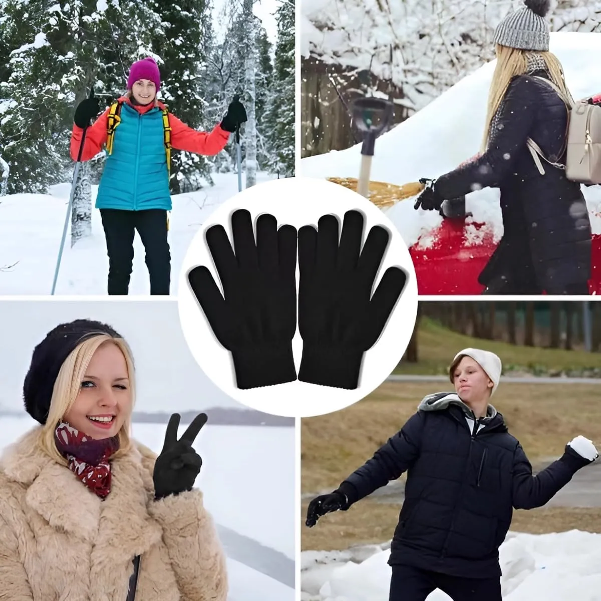 6 Pairs Winter Gloves for Women Men's Warm Knit Gloves for Clod Weather Black Magic Glove for Driving Running Hiking