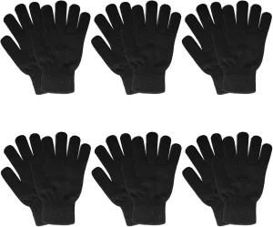 6 Pairs Winter Gloves for Women Men's Warm Knit Gloves for Clod Weather Black Magic Glove for Driving Running Hiking