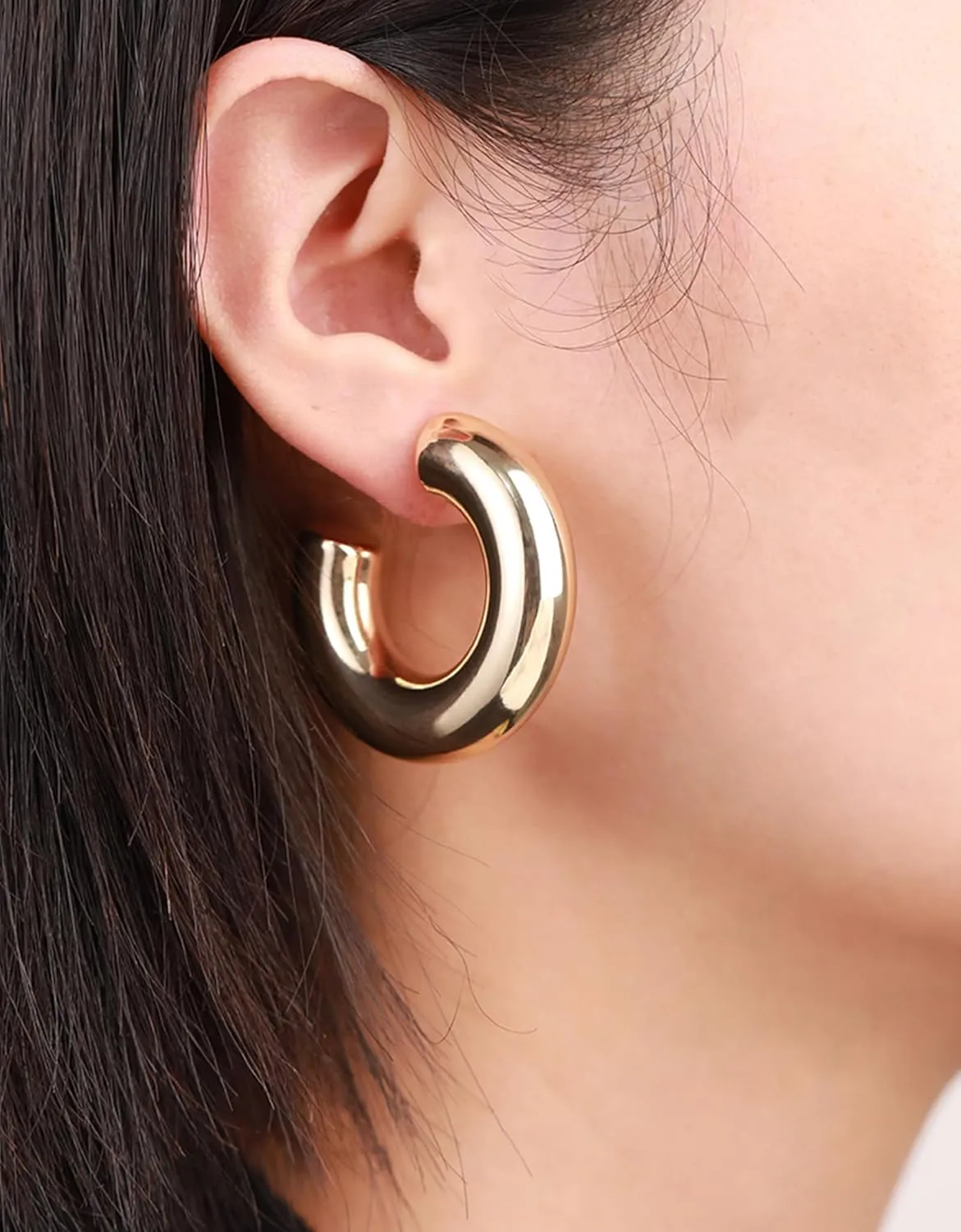 8 Pairs Chunky Ear Cuff Earrings Hollow Lightweight Hoop Earring Set Large Thick Minimalist Huggie Clip On Cartilage Wraps Jewelry Gift For Women Men Gold Silver Tone