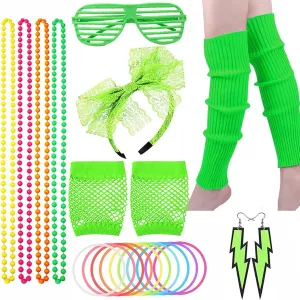 80s Accessories Lace Headband, Gloves, Leg Warmers, Necklace for Women