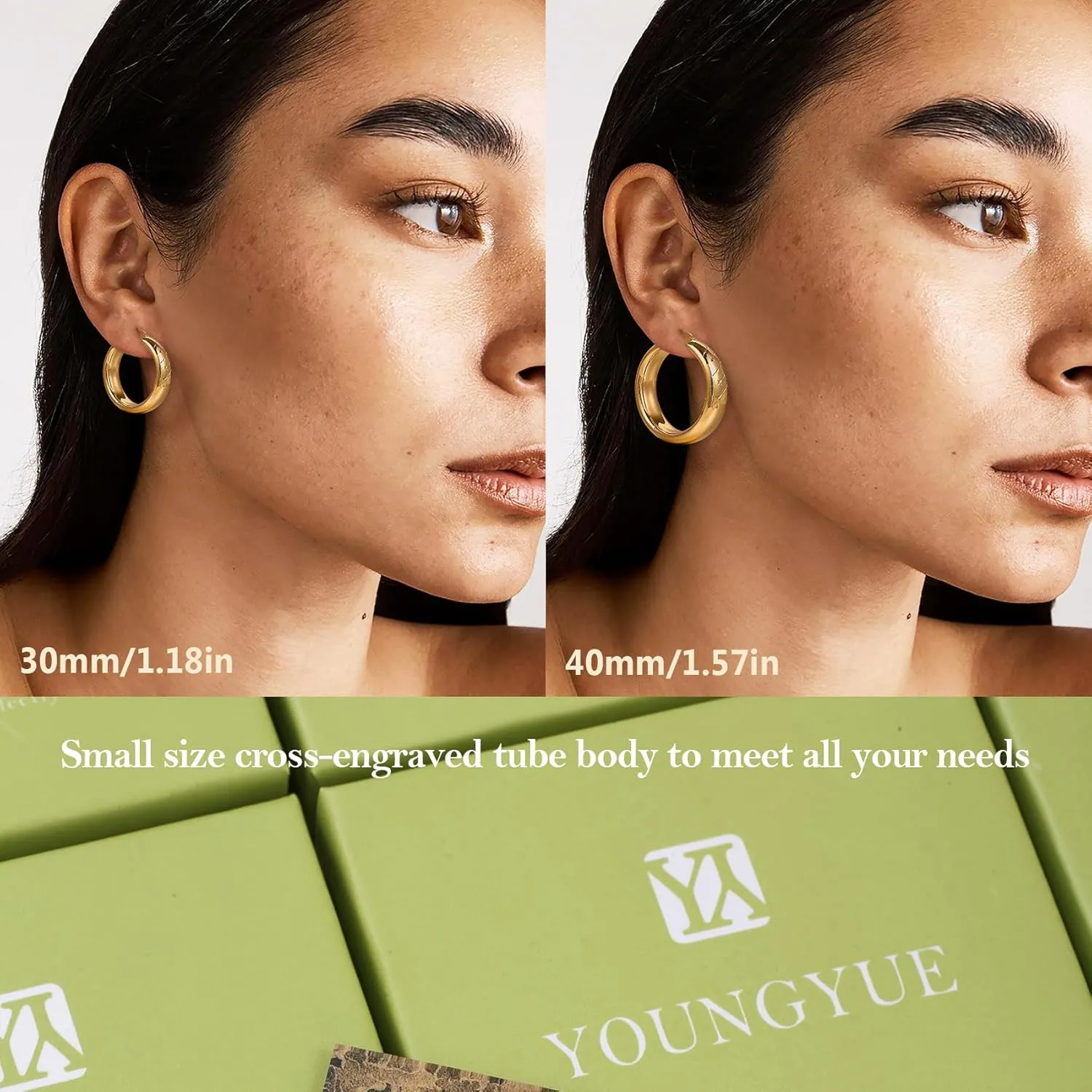 8mm Wide Chunky Gold Hoops 14K Real Gold Plated Hypoallergenic 925 Sterling Silver Hoops Lightweight Big Gold Hoop Earrings for Women 30/40/50/60mm